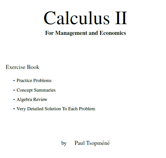 Calculus II For Management And Economics Exercise Book - UBC OER Collection